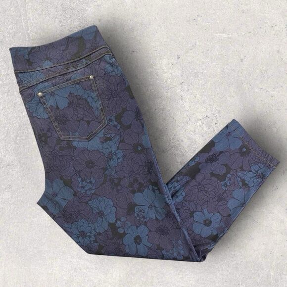 Van Heusen Womens Floral Print Stretch Pants Size 16 Short Blue Black - Picture 1 of 11